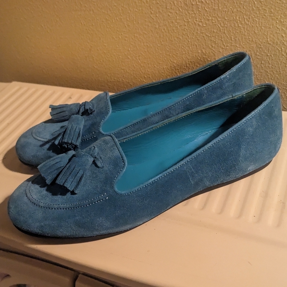 Charles Philip Milan Turquoise Blue Suede Tassel Loafers size 8.5​​ - Picture 2 of 15